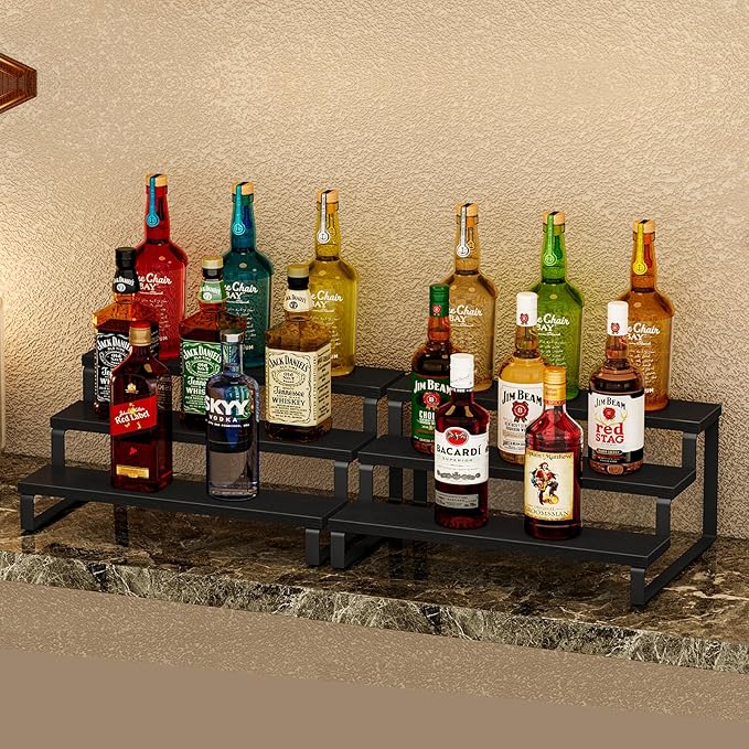 Giikin 3 Tier Spice Rack, Set of 2 Wooden Spice Rack for Countertop, Cabinet Organizer Shelf Kitchen Counter Storage Shelves Cupcake Stand Holder Display Stand, Black-Ruum Studio Home