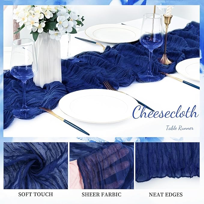10FT 12 Pack Royal Blue Cheesecloth Table Runner 20 x 120 Inch Long Rustic Gauze Cheese Cloth Table Runner for Wedding Bridal Baby Shower Table Decorations Boho Fabric Sheer Birthday Party Table Decor-Ruum Studio Home