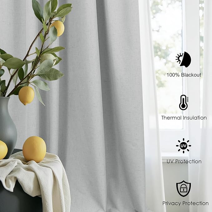 45 Inch Length Kitchen Blackout Curtains Set of 2 Back Tab Pleated Room Darkening Short Small Curtains for Bathroom Kids Room Nursery Bedroom 52x45 in Long Light Grey Gray Black Out Neutral Cottage-Ruum Studio Home