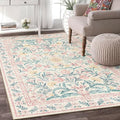 Wonnitar Machine Washable 5x7 Nursery Rug, Pink Rugs for Bedroom Girls, Boho Soft Floral Carpet Non Slip, Indoor Ultra-Thin Floor Carpet for Kid Room Living Room Dorm-Ruum Studio Home