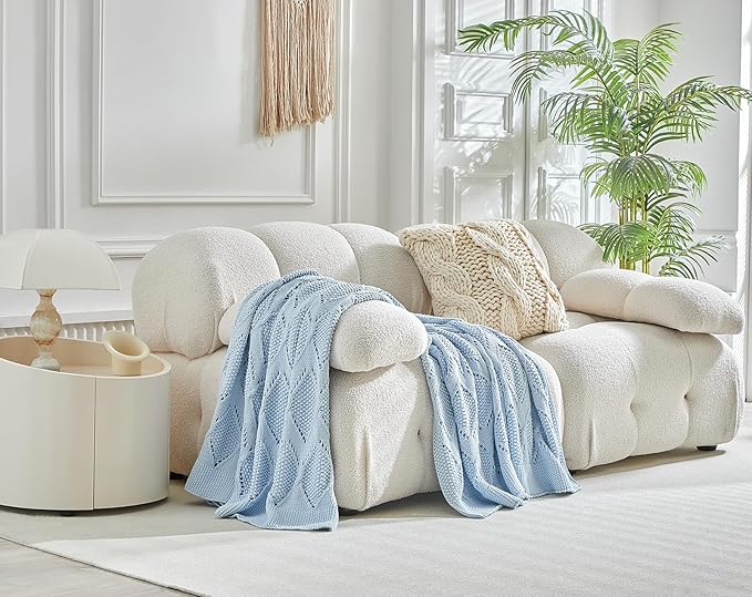 Longhui bedding Chunky Cotton Knit Throw Blanket for Couch, Sofa, Bed, or Chair, Decorative Breathable Fall Cable Knit Blanket 60 x 80 Inches, Light Blue-Ruum Studio Home