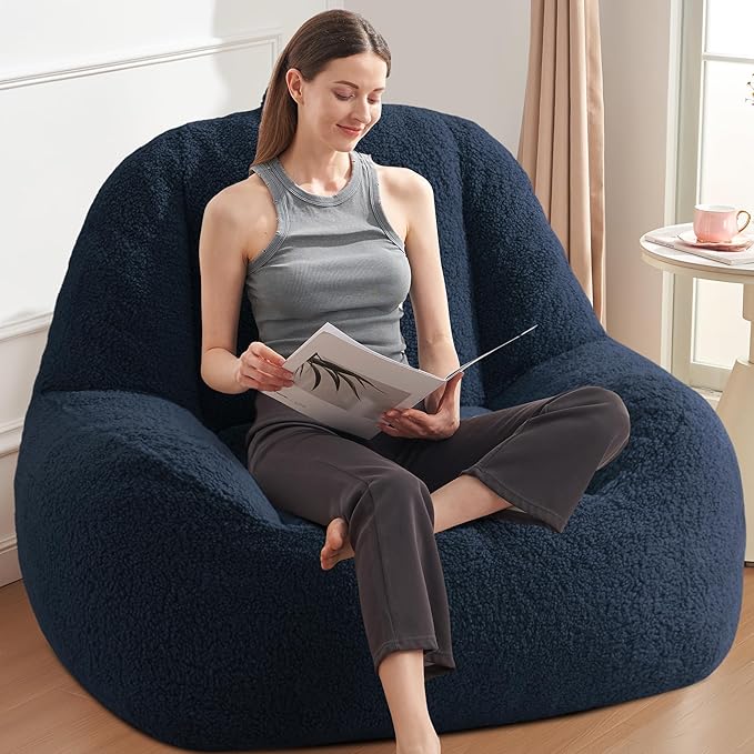 Homguava Bean Bag Chairs for Adults,Giant Beanbag Couch Adult Bean Bag Chair with Filler Included,Modern Lazy Sofa Comfy Chair for Living Room(Blue)-Ruum Studio Home