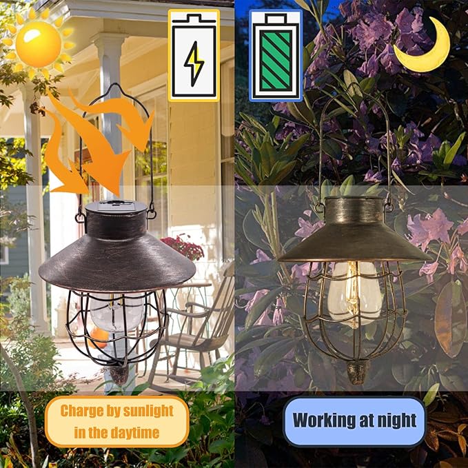 YAKii 6 Pack Solar Lantern Hanging Waterproof Outdoor Metal Solar Lamp with Warm White Light Decorate for Yard Garden Pathway Patio Porch (Antique Copper)-Ruum Studio Home