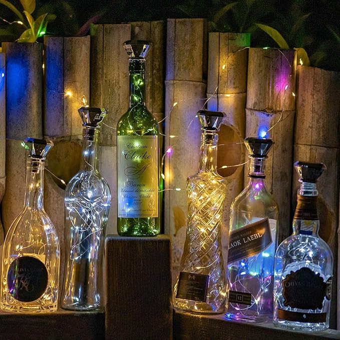 Upgraded 12 Pack Diamond Solar Wine Bottle Lights, 20 LEDs Waterproof Copper Light, Bottle Light Fairy Cork String Lights for Yard Patio Decor, DIY Birthday Gift for Mom Grandma Friend(3 Colors)-Ruum Studio Home