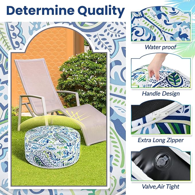 1 Pack Outdoor Inflatable Ottoman Waterproof Inflatable Pouf Foot Rest with Handle D21 x H9 Portable Outdoor Foot Rest for Patio Garden Camping or Home-Ruum Studio Home
