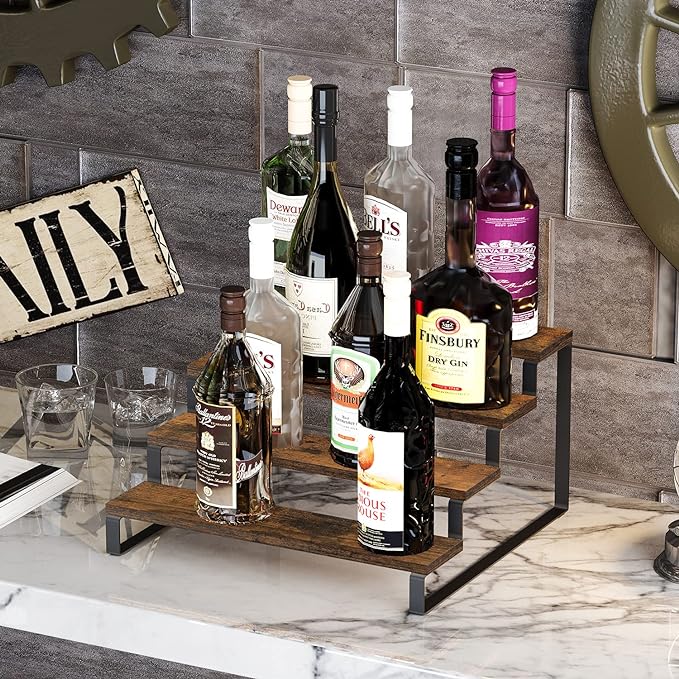 YINMIT Wooden Display Riser Stand, Tiered Perfume and Cologne Organizer Stand, 4 Tier Spice Rack Organizer, Rustic Display Shelf for Candles (4 Tier)-Ruum Studio Home