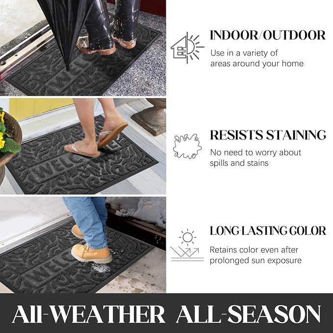 Yimobra Welcome Door Mat Outdoor Indoor, Non Slip Front Doormats, Heavy Duty Rubber Backing, Low-Profile Entrance Mat, Absorbent Resist Dirt, Easy Clean Patio Garage Floor Mats, 29.5 x 17, Grey-Ruum Studio Home