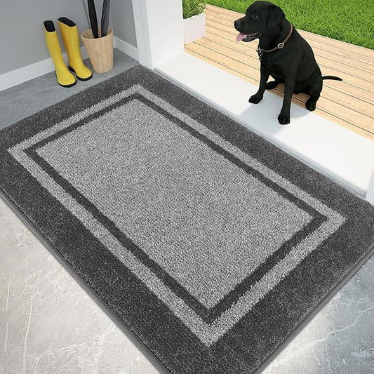 PURRUGS Dirt Trapping Door Mat 34" x 60", Non-Slip/Skid Machine Washable Entryway Rug, Shoes Scraper, Area Rug, Super Absorbent Welcome Mat for Muddy Wet Shoes and Paws, Light Grey & Dark Grey-Ruum Studio Home