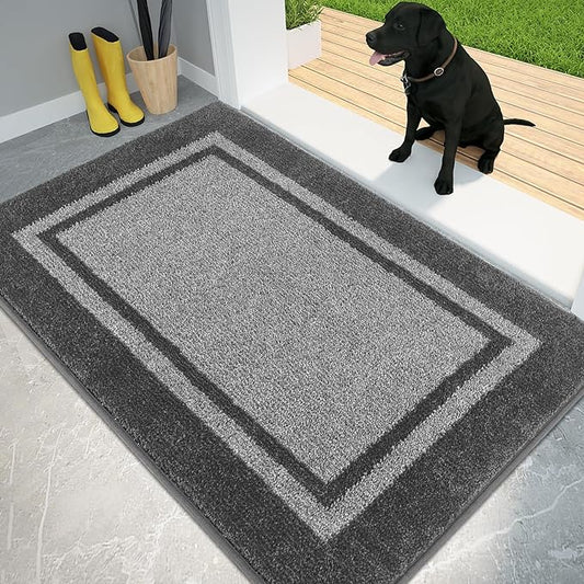 PURRUGS Dirt Trapping Door Mat 32" x 48", Non-Slip/Skid Machine Washable Entryway Rug, Shoes Scraper, Area Rug, Super Absorbent Welcome Mat for Muddy Wet Shoes and Paws, Light Grey & Dark Grey-Ruum Studio Home