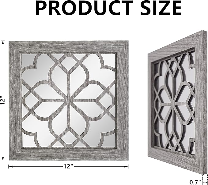 Boho Square Wall Mirrors Set of 2-12" x12'Decorative Mirrors for Wall Decor, BrownHandcrafted Mirror Panels Perfect for LivingRoom Bedroom Entryway Hallway (Brown)-Ruum Studio Home