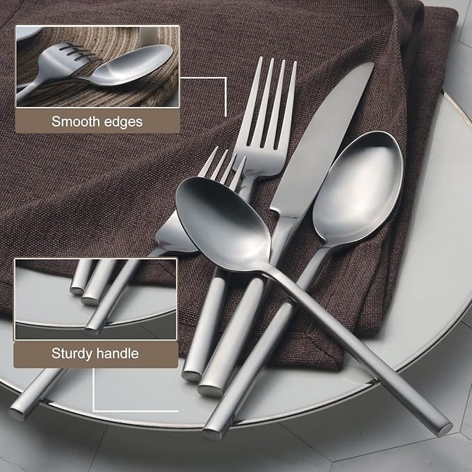 Alata Potter 20-Piece Forged Silverware Set, Service for 4 – Premium Stainless Steel Flatware Set, Modern Design with Satin Finish, Ideal for Home, Kitchen, Party, Camping-Ruum Studio Home