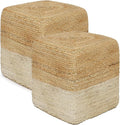 REDEARTH · Cube Pouf Ottoman - Braided Pouffe Accent Sitting Square Footrest for Living Room, Bedroom, Nursery, kidsroom, Patio, Gym; 100% Jute Set of 2 (14.5"x14.5"x16"; Natural Ivory)-Ruum Studio Home