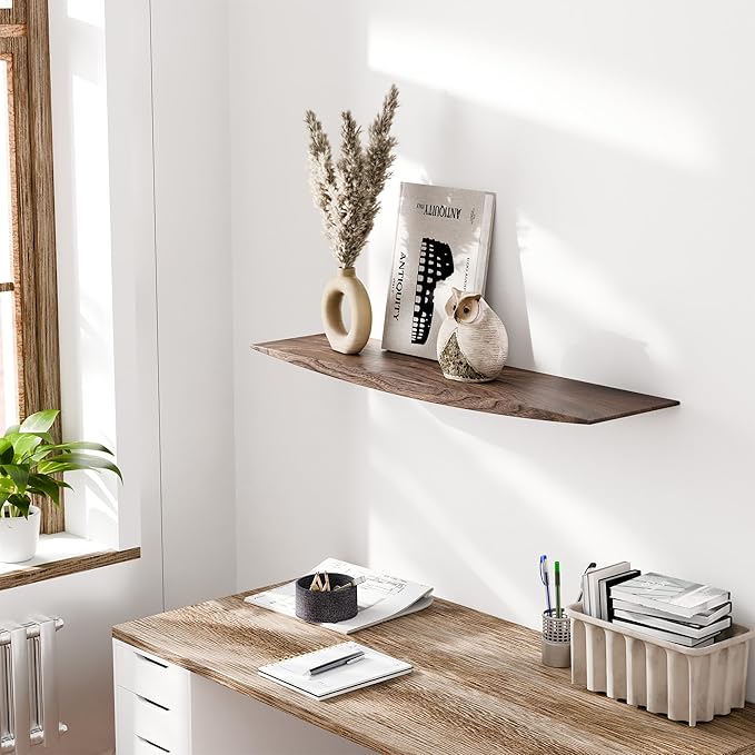 24’’ Black Walnut Floating Shelves - 6 Inch Deep Solid Wood Floating Shelf for Wall, Rustic Zen TV Shelf Wall Mounted, Live Edge Shelf with Invisible Brackets for Living Room, Bedroom, Kitchen.-Ruum Studio Home