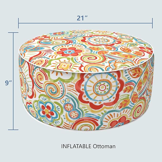 LVTXIII Indoor/Outdoor Inflatable Ottoman, All Weather Round Footrest Stool D21”x H9”, Portable for Patio Garden Camping or Home-Flower Multi-Ruum Studio Home