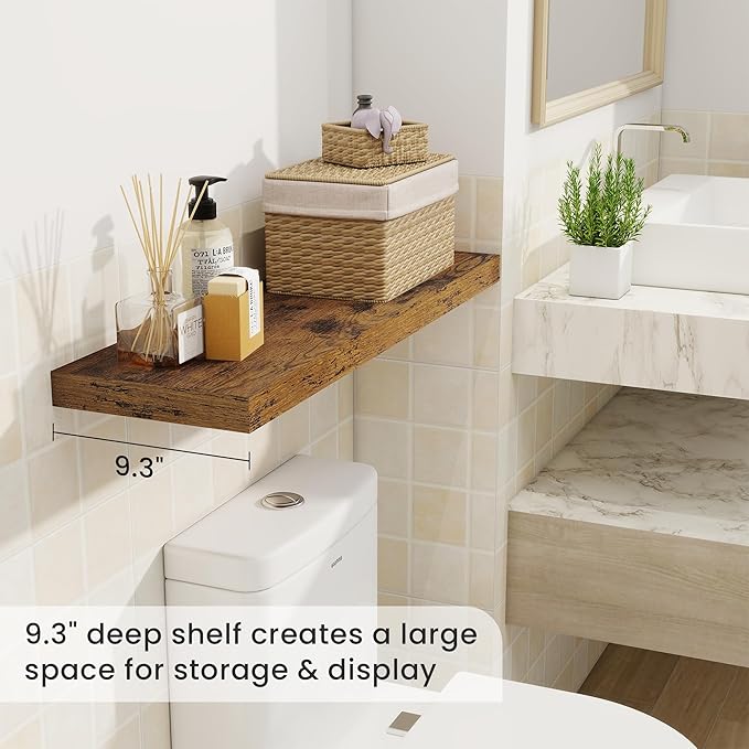 Fun Memories Floating Shelves for Wall, 32 Inch Rustic Wood Wall Mounted Shelves for Bathroom, Bedroom, Kitchen, Living Room, Deep Floating Shelves for Storage & Home Decor (Brown,Set of 2)-Ruum Studio Home