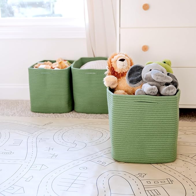 NaturalCozy 13x15x13 Kallax Storage Cubes Bins, 3 Pack | Cotton Rope Cube Storage Bin Woven Baskets for Organizing | Kallax Insert Storage Baskets for Shelves Organizer, Kids Toy, Closet Baby Nursery-Ruum Studio Home