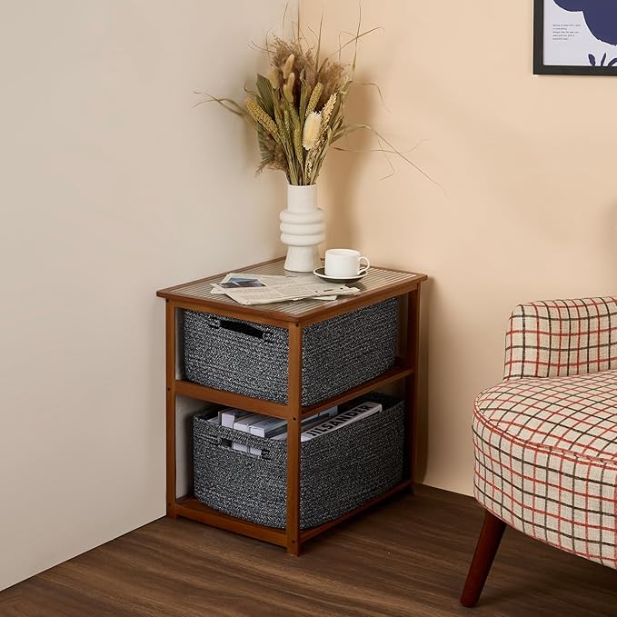 Large Storage Baskets for Shelves, Closet Organizers Bins for Clothes Blanket Towels, Baby Nursery, Toy Baskets Box, Woven Rope Baskets, 17 x 13 x 7.5”, 2 Packs Dark Gray-Ruum Studio Home