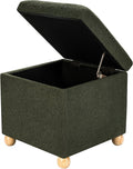 Adeco 17 Inch Soft Dark Green Cube Ottoman Storage, Teddy Velvet Chair Foot Stools, Upholstered Vanity Stool with Hinged Lid, Solid Round Wood Legs-Ruum Studio Home