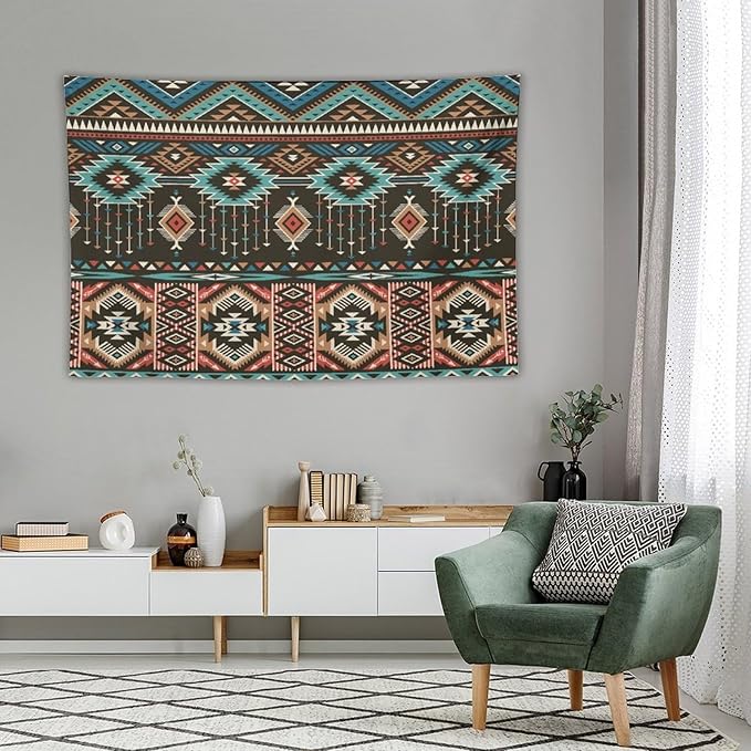 HZOHNAGO Aztec Tapestry Turquoise Blue and Brown and Native American Tribal Pattern Printed Wall Tapestry Wall Hanging for Bedroom Living Room Dorm 60" W x 40" H-Ruum Studio Home