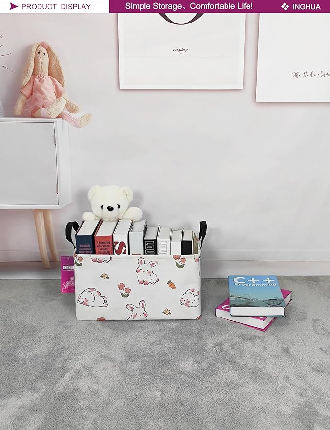 Rectangular Storage Basket Fabric Organizer Bin for Toys,Books,Clothes,Gifts,Pets-Perfect for Home,Office,Nursery,Dorm,Shelf(Rec-rabbit)-Ruum Studio Home