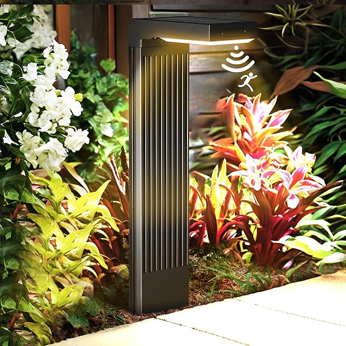 Solar Pathway Lights Outdoor 4Pack, 400LM Motion Sensor Walkway Lights with Warm/Cool White, 12H Lasting, IP65 Waterproof Solar Powered Landscape Lighting for Garden, Yard-Ruum Studio Home
