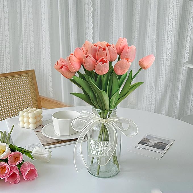 20pcs Pink Artificial Tulip Fake Flower 12.9 Inch Spring Mother's Day Easter Gift for Home Kitchen Wedding Decoration-Ruum Studio Home