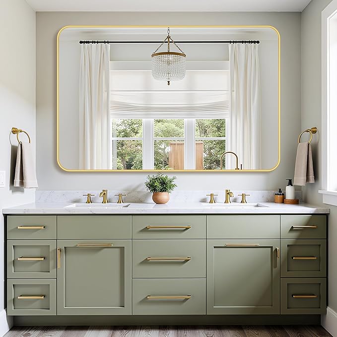Bathroom Mirror 55" x 36", Large Rectangle Wall Mirror, Gold Metal Frame Wall Mounted Mirrors for Bathroom, Vanity, Bedroom, Entryway Decor(Horizontal/Vertical)-Ruum Studio Home