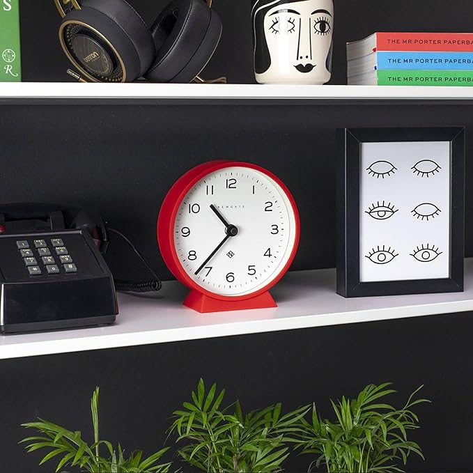 NEWGATE® M Mantel Echo Desk Clock | Modern Round Design | Red | Easy to Read Numbers | Contemporary Style for Desk, Table, Shelf or Bedside-Ruum Studio Home