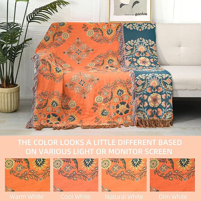 Boho Throw Blanket for Bed - 100% Pure Cotton Ultra Soft Rustic Quilt - Farmhouse Decor Bed Blankets, All Season Rustic Throw for Sofa Couch Chair(60"×80", Boho)-Ruum Studio Home