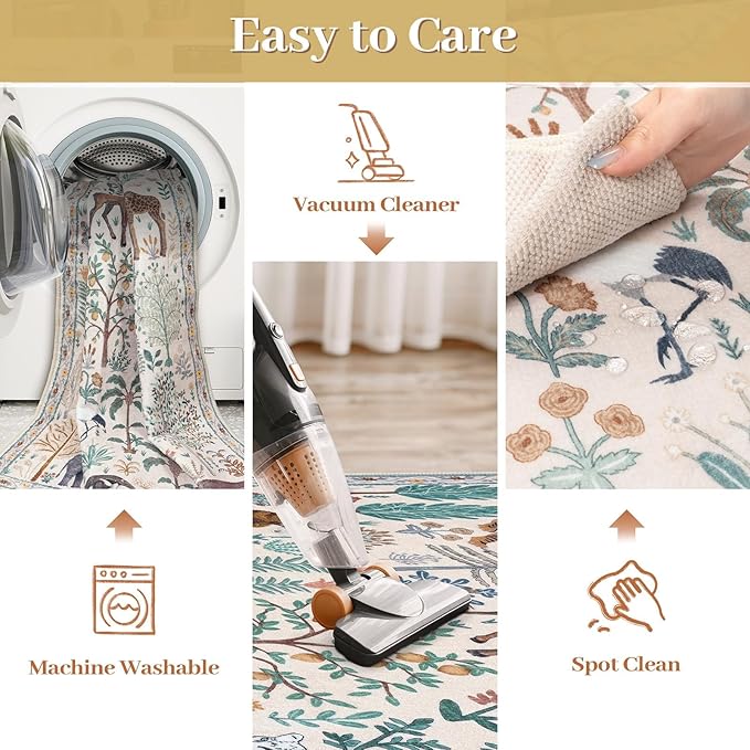 OJIA Jungle 8x10 Area Rugs for Living Room Bedroom Large Washable Rugs, Thin Modern Nursery Rug Non-Shedding Kids Playroom Rug Stain Resistant Large Carpet Neutral Rugs for Kids Room Dining-Ruum Studio Home