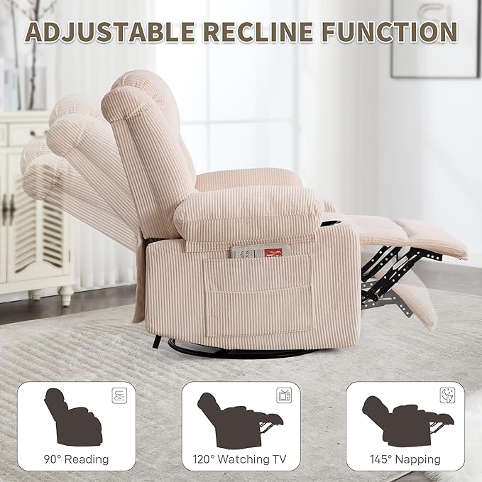 Recliner Chair Modern Ergonomic Lounge Swivel Single Sofa Seat Living Room Recliners on Clearance Foam Filling-Ruum Studio Home