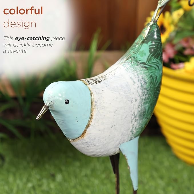 Alpine Corporation MCC702 Head-Down Metal Bird Outdoor Statue, Animal Décor for Patio, Lawn & Garden, 24" H, Blue and White-Ruum Studio Home