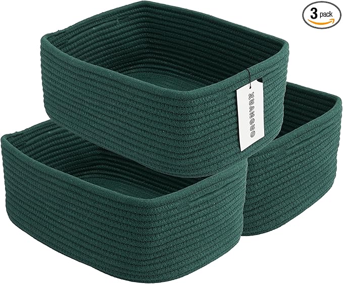 Small Woven Storage Baskets 13“X9”X5“ Decorative Rope Bins for Organizing Shelves, Closets, and Toys, Empty Gift Baskets, Cute Organizer Basket for Home and Office (dark green, Large)-Ruum Studio Home