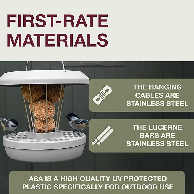 SWISSINNO No Mess Bird Feeder Lucerne Smart Birds for Fat Balls - Feed Birds, not mice & Rats! Robust & Reliable for Hanging - Light Grey-Ruum Studio Home