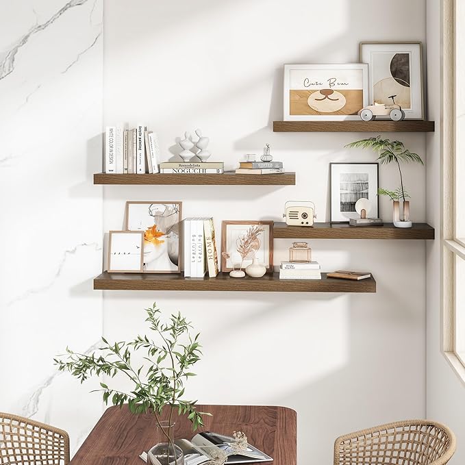 RICHFOCUS 40Inch Floating Shelves for Wall 2 Pack Shelves for Bedroom|Kitchen|Bathroom Wall Mounted Rustic Wood Floating Shelf with Invisible Brackets for Books|Storage|Decor, Walnut-Ruum Studio Home