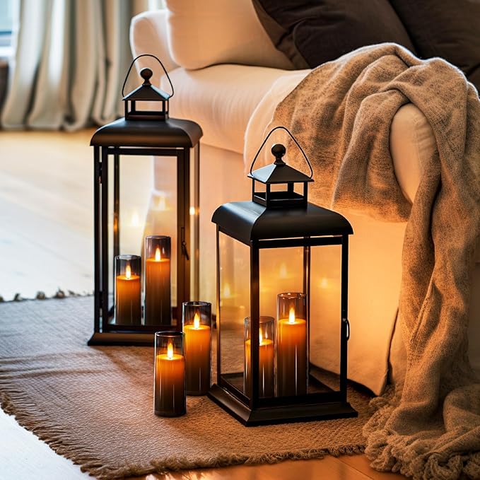Homemory Decorative Flameless Candles, Battery Operated Candles with Remote & Timer, Flickering Led Pillar Candles, Plexiglass, Grey, Pack of 9, D2.2 xH 5" 6" 7"-Ruum Studio Home