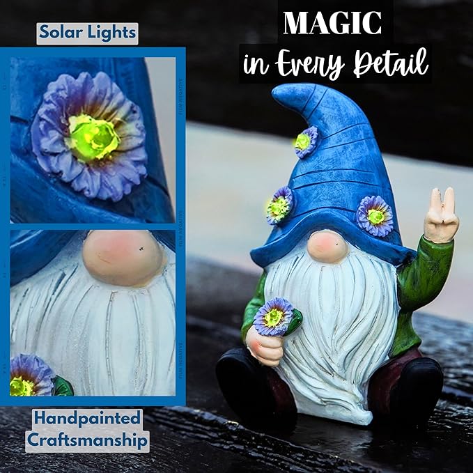 Peace Gnome Decorations for Yard/Lawn – Weatherproof Garden Statue – Fun Spring Summer Charming Gnomes Gifts for Women (Blue Peace Gnome)-Ruum Studio Home