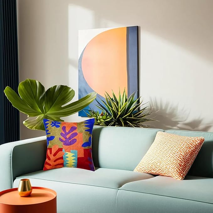 Matisse Decorative Pillow Cover Cutouts Hand Embroidered Abstract Toss Pillows Farmhouse Chair Cushion Contemporary Pillowsham Mid-Century Chair Cushions Wool Size 18x18-Ruum Studio Home