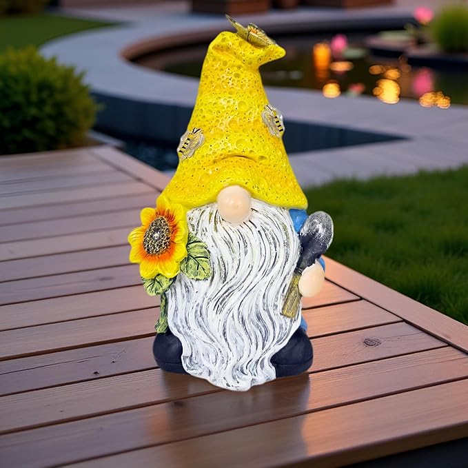 Garden Gnomes Outdoor Decor Solar Gnomes Statues with Butterfly Bee Sunflower Led Lighted Dwarf Outside Decorations for Yard Patio Lawn Ornaments Gifts for Women Mom-Ruum Studio Home