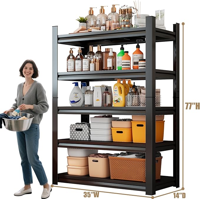 Over The Washer and Dryer Storage Shelf with Baskets, Multi Functional Storage Rack Storage Shelf Organizer Black for Laundry Room,Suit Washing Machine Width Within 32.6", Hold 500 lb, Black-Ruum Studio Home