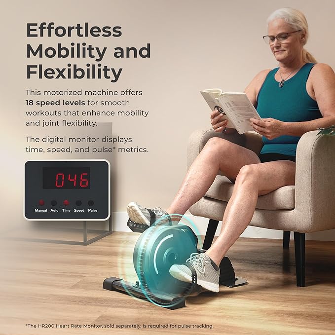 Sunny Health & Fitness Dual Function Under Desk Pedal Exerciser, Portable Indoor Cardio Mini Bike at Home, Arm/Leg Cycle for Seniors, Optional Magnetic, Motorized & Free SunnyFit App Bluetooth Connect-Ruum Studio Home