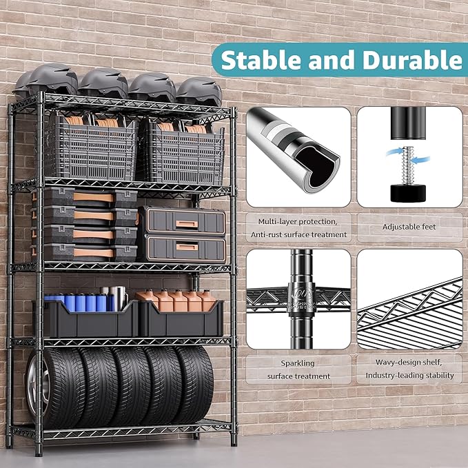1750 lbs Steel Storage Shelving 5-Tier Utility Shelving Unit Steel Organizer Wire Rack for Home,Kitchen,Office,Garage, 1750 LBS Capacity 17.7" D x 47.2" W x 72.3" H-Ruum Studio Home
