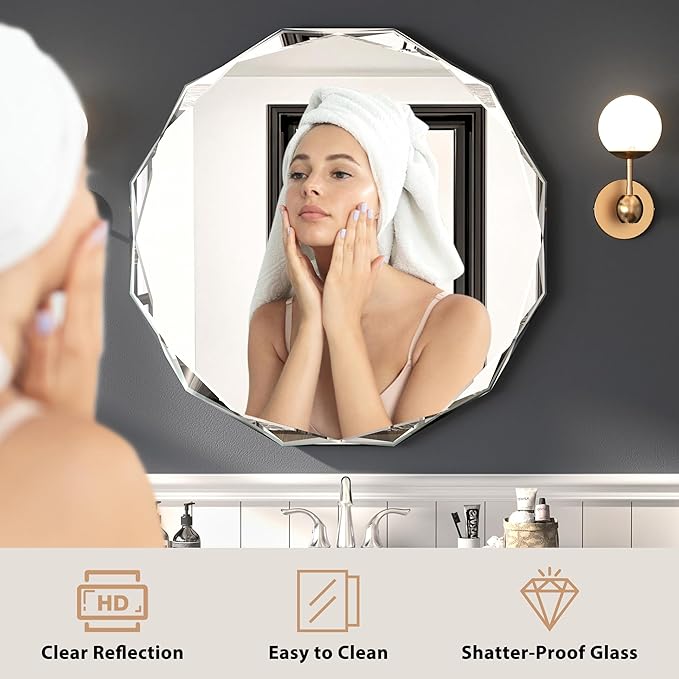 Bathroom Mirrors for Over Sink, Round Frameless Mirrors for Wall, 20x20 Inch Beveled Bathroom Mirror, Bathroom Vanity Circle Mirror for Bedroom Living Room Entryway Home Decor-Ruum Studio Home
