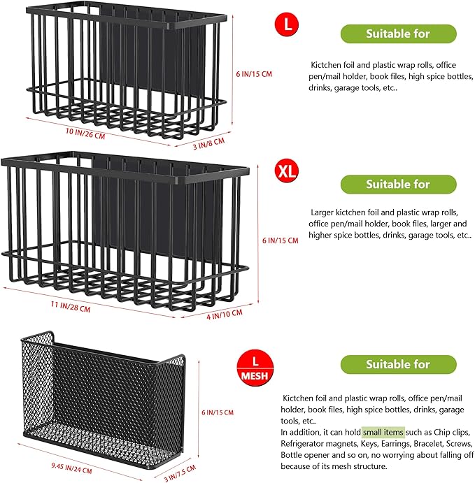 Magnetic Basket Fridge Lint Bin Dryer Ball Holder Laundry Room Organization Home Storage for Class Office School (Mesh，(1-Pack) Black/L)-Ruum Studio Home
