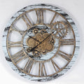 The Gears Clock 36'' Inch Real Moving Gear Wall Clock Vintage Industrial Oversized Rustic Farmhouse (Vintage Grey and White)-Ruum Studio Home