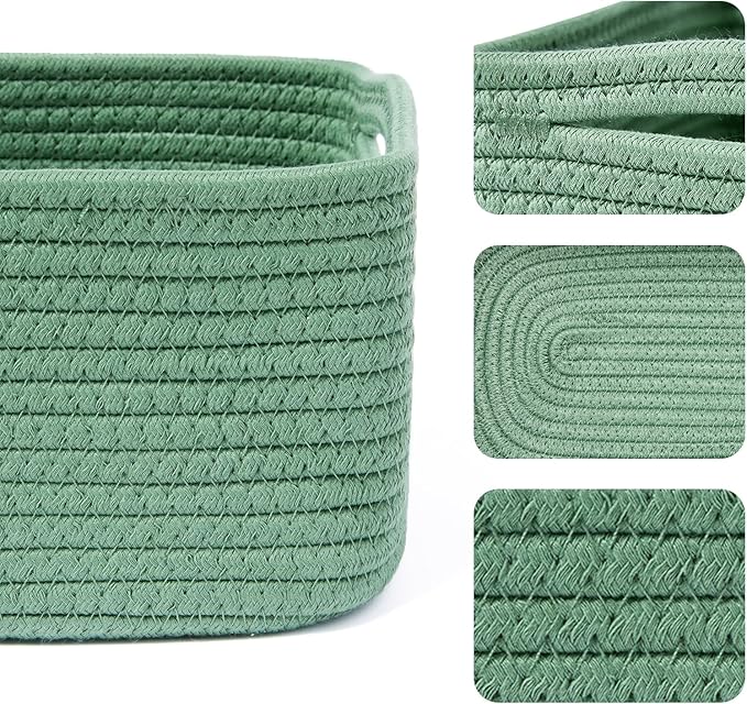 Small Storage Baskets for Organizing | Closet Organizer Bins | Shelf Toy Basket | Woven Rope Baskets | Cube Decorative Box | Shallow Basket | 13x8.5x5.1” | 3 Packs Green-Ruum Studio Home