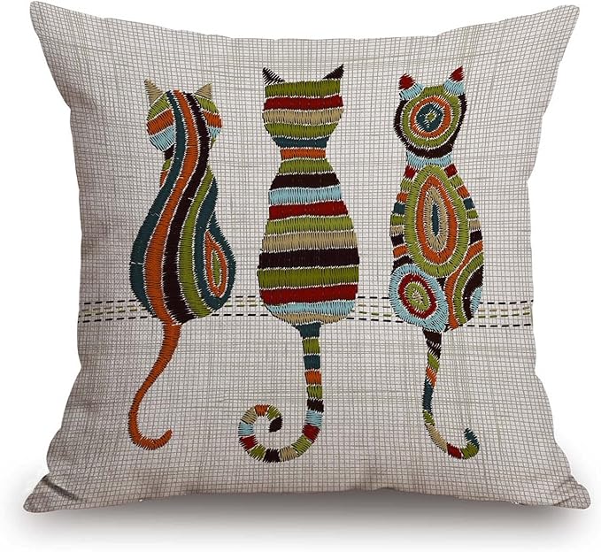 TSSOHU Cute Animal Cat Throw Pillow Cover Patio Furniture Knitted Design Kitten Family Decorative Cushion Cases Home Décor for Couch Bed Sofa 18x18 Inch-Ruum Studio Home