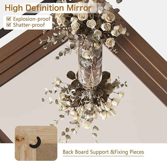ALBAD Farmhouse Wood Framed Wall Mirror, Natural Wood and Framed Wall Mounted Bathroom Vanity Mirror for Farmhouse Decor, Vertical or Horizontal Hanging-Ruum Studio Home