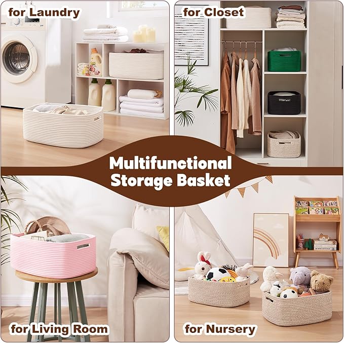 OIAHOMY Storage Basket for Shelves, Closet Cube Storage Bins Baskets for Clothes Blanket Towels, Baby Nursery, Toy Baskets Box, Woven Rope Basket, 17.72*12.99*7.87 IN, 2 Packs Brown-Ruum Studio Home