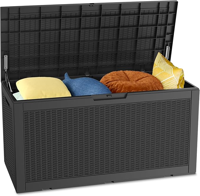 100 Gallon Outdoor Storage Box Waterproof Lockable Resin Deck Box Large, Patio Storage Bin for Pool Accessories Cushion Furniture, Garden Tools, UV-Resistant Outside Delivery Black-Ruum Studio Home